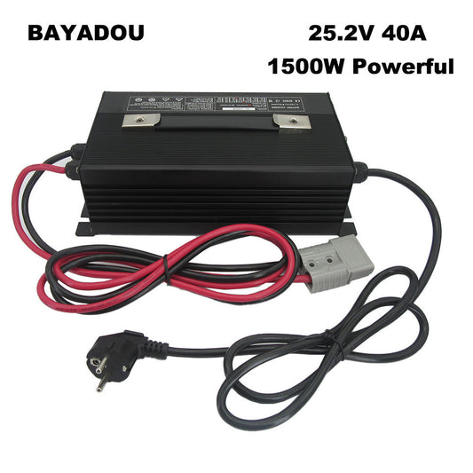 BAYADOU 25.2V 40A Li-ion Battery Fast Charger 6S 21.6V 22.2V Lithium Golf Cart Forklift RV Energy Storage Touring Car Charger Copper Nose 1500W Powerful 110v / 220v