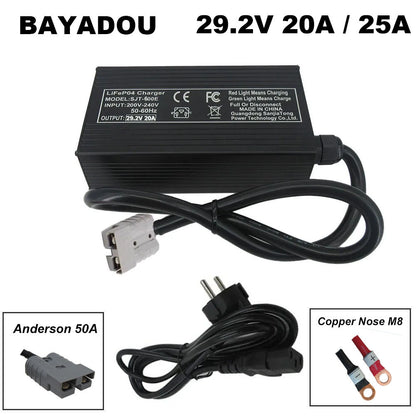 BAYADOU 24V 20A 25A LiFePO4 Battery Fast Charger 8S 29.2V 24 Volt RV Lithium Iron Phosphate Energy Storage Chargers SB50 XT90 Copper Nose 220V Input