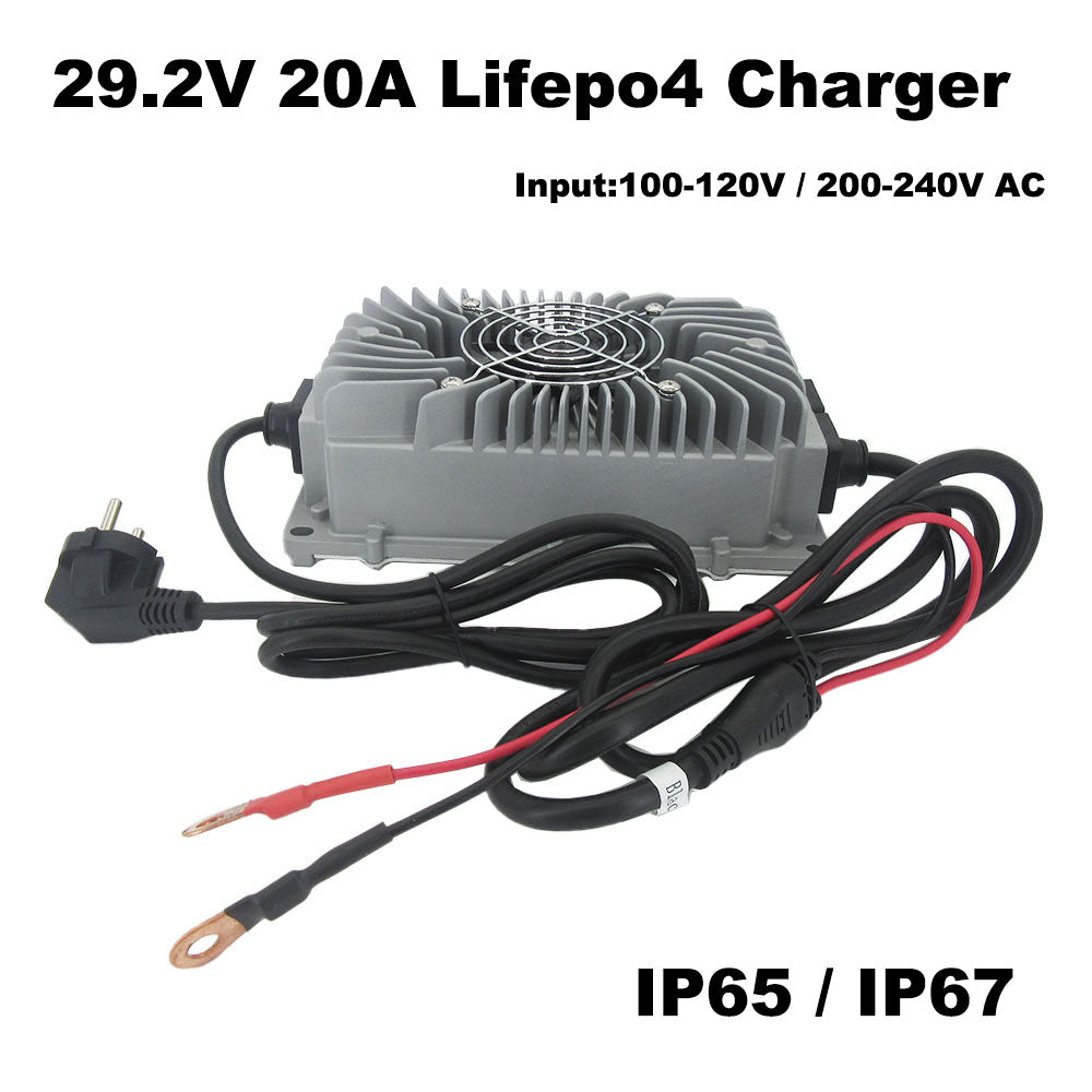 BAYADOU Waterproof 24V (25.6V) 20A Lifepo4 Fast Charger 29.2V 20A Lithium Iron Phosphate RV Forklift Energy Storage Battery Smart Charger IP65 / IP67 600W