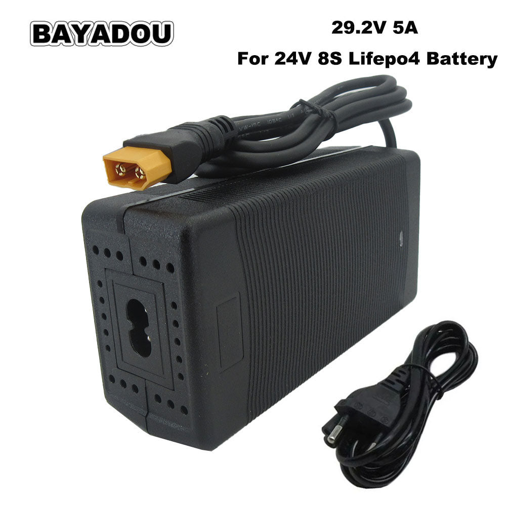 BAYADOU 29.2V 5A Lifepo4 Fast Charger For 8S 24V Energy Storage RV Iron Phosphate Solar System Battery Charger Alligator Clip XT60 Connector