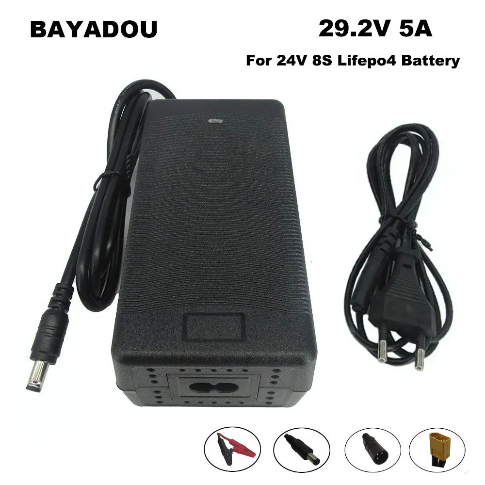 BAYADOU 29.2V 5A Lifepo4 Fast Charger For 8S 24V Energy Storage RV Iron Phosphate Solar System Battery Charger DC XLRM XT60 Connector