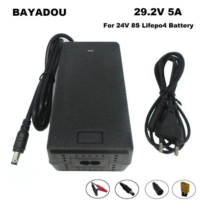 BAYADOU 29.2V 5A Lifepo4 Fast Charger For 8S 24V Energy Storage RV Iron Phosphate Solar System Battery Charger DC XLRM XT60 Connector