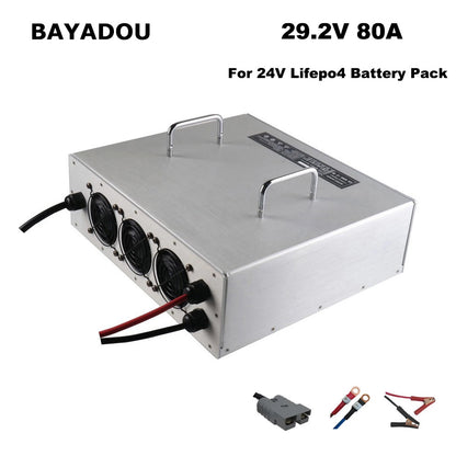BAYADOU 29.2V 80A LiFePO4 Battery Fast Charger 8S 24V 25.6V LFP Iron Phosphate Golf Cart Forklift RV Energy Storage Base Station Charger 3000W Powerful