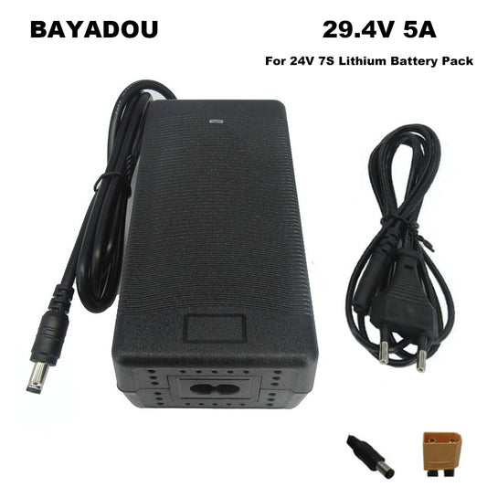 BAYADOU 24V 5A Li-ion Fast Charger 7S 29.4V Lithium Electric Bike Scooter Battery Charger DC XT60 Connector With Fan