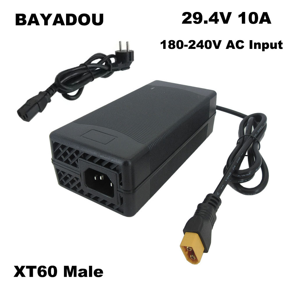 BAYADOU 29.4V 10A Li-ion Fast Charger 7S 24V 24 Volt Lithium Electric Bike Scooter Energy Storage Battery Charger XT90 XT60 Connector With Fan 220V Input