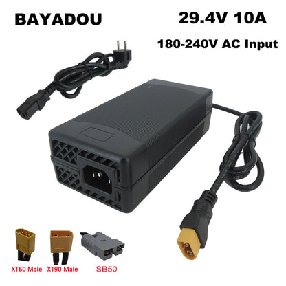BAYADOU 29.4V 10A Li-ion Fast Charger 7S 24V 24 Volt Lithium Electric Bike Scooter Energy Storage Battery Charger XT90 XT60 SB50 Connector With Fan 220V Input