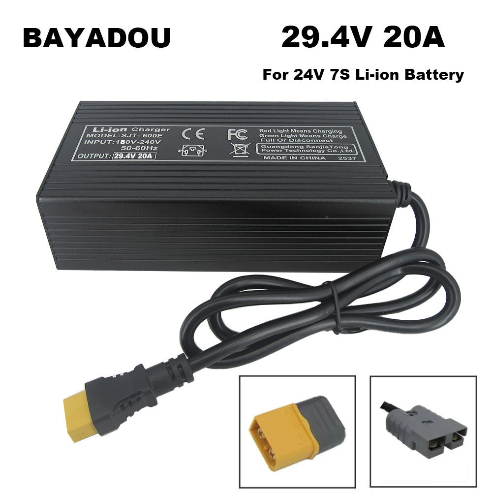 BAYADOU 29.4V 20A Li-ion 7S Battery Fast Charger 24V Lithium RV Golf Cart Energy Storage UPS Solar System Charger XT90 SB50 220V Input