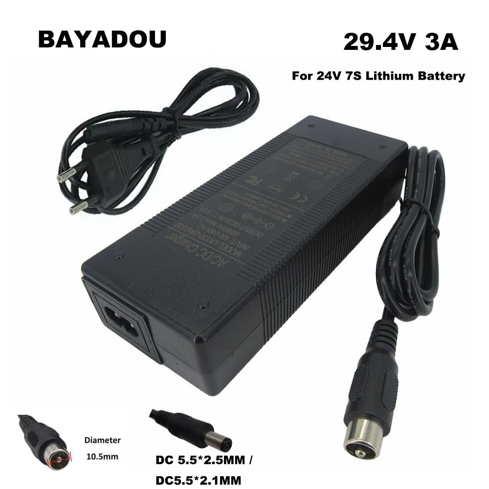 29.4V 3A Lithium Charger For 7S 24V Li-ion 20AH Electric Bike scooter Tool Battery Charger RCA DC Connector