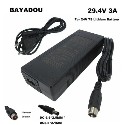 29.4V 3A Lithium Charger For 7S 24V Li-ion 20AH Electric Bike scooter Tool Battery Charger RCA DC Connector