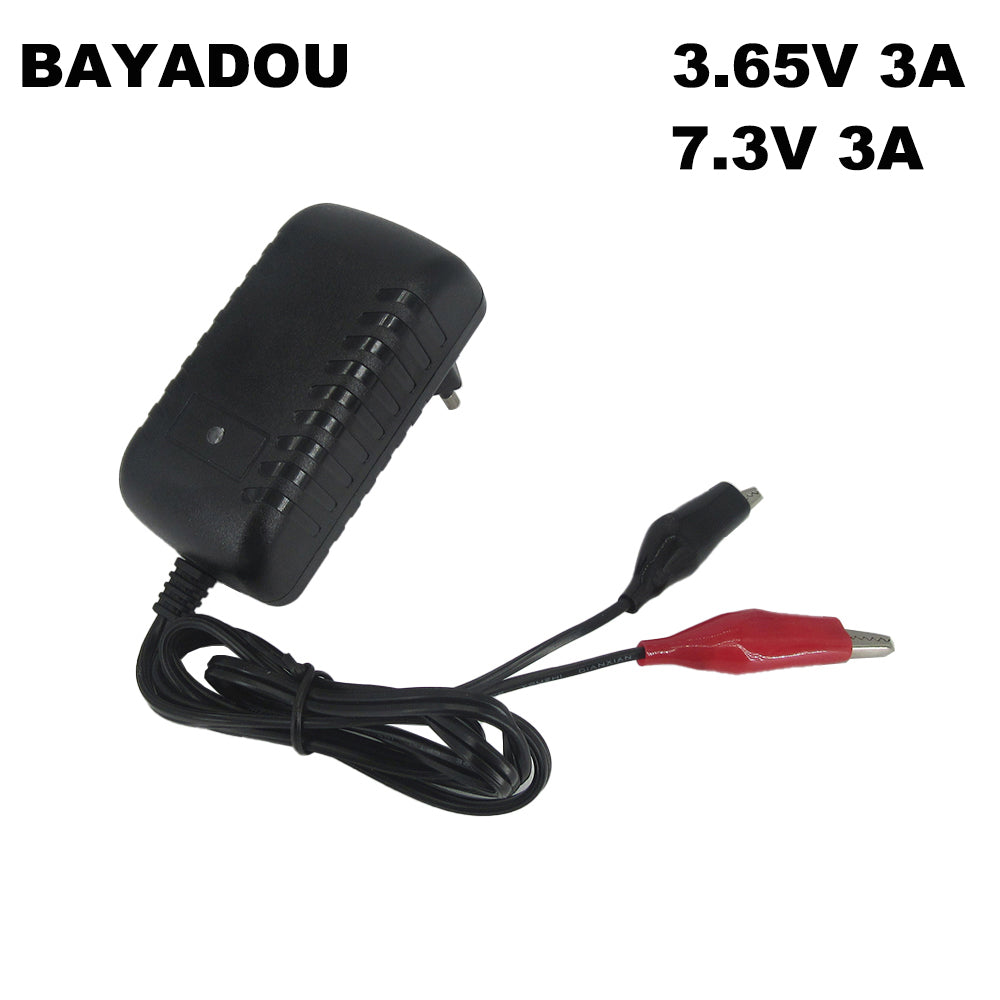 3.65V 3A 7.3V 3A Lifepo4 Charger 1S 3.2V 3.3V 2S 6.4V Lithium Iron Phosphate Toy Car Electric tool Battery Wall Charger Alligator Clip Connector