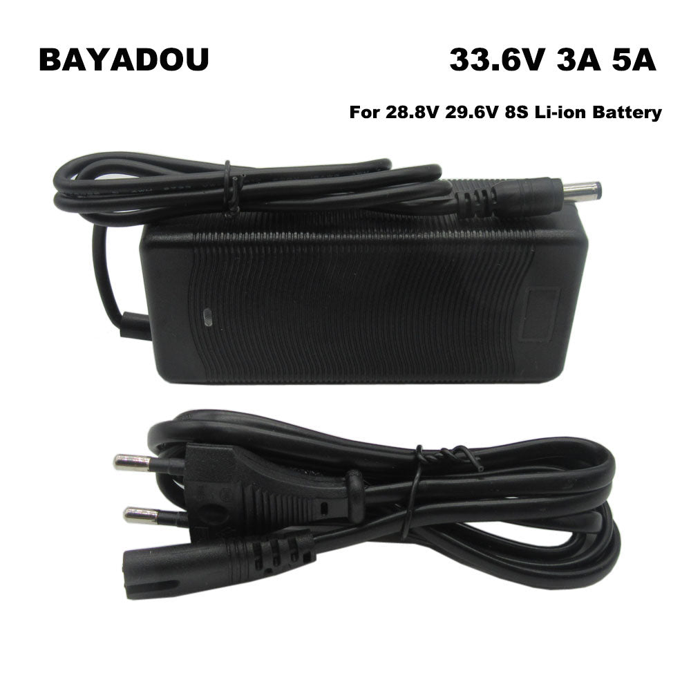 BAYADOU 33.6V 5A 3A Lithium ebike Battery Charger 28.8V 5A 29.6V 8S Li ion 20AH 30AH Scooter Batterie Fast Charger DC Connector With Fan
