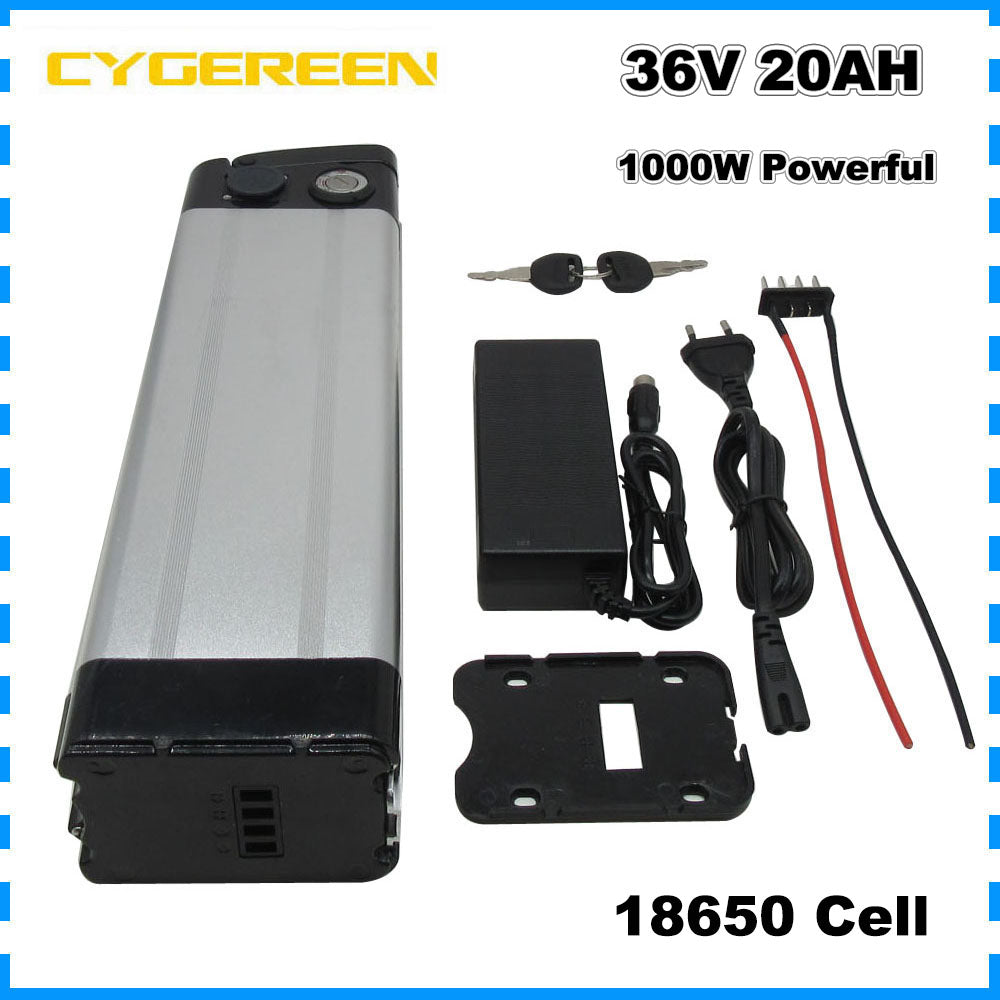 1000W 36V 20AH Ebike Lithium Battery Pack 36 Volt Silver Fish Electric Bike Bicycle Scooter 10S Li-ion 18650 Bateria Akku