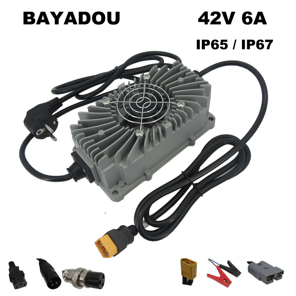 BAYADOU 300W 600W Waterproof 42V 6A 12A Li-ion Charger for 36V 10S Lithium Ebike Scooter Solar System Smart Fast Chargers Full sealed IP67