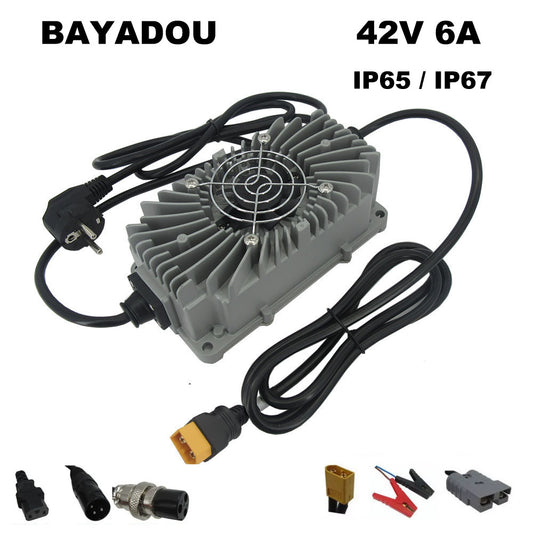 BAYADOU 300W 600W Waterproof 42V 6A 12A Li-ion Charger for 36V 10S Lithium Ebike Scooter Solar System Smart Fast Chargers Full sealed IP67