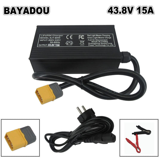 BAYADOU 43.8V 15A LiFePO4 Battery Fast Charger 12S 36V LFP RV Lithium Iron Phosphate Energy Storage Chargers SB50 XT90 220V Input
