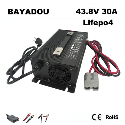 BAYADOU 1500W 43.8V 30A LiFePO4 Battery Fast Charger 12S 36V LFP Iron Phosphate Golf Cart Forklift RV Energy Storage Charger Copper Nose 1500W Powerful 110V / 220V