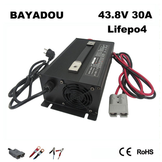 BAYADOU 1500W 43.8V 30A LiFePO4 Battery Fast Charger 12S 36V LFP Iron Phosphate Golf Cart Forklift RV Energy Storage Charger Copper Nose 1500W Powerful 110V / 220V