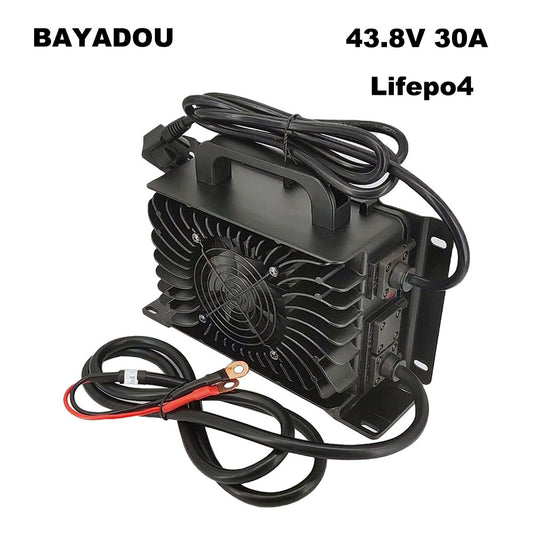 BAYADOU 1500W Waterproof 43.8V 30A LiFePO4 Charger for 36V 12S 200AH 300AH 100AH Lithium Iron Phosphate Energy storage Golf Cart RV Smart Fast Chargers IP67