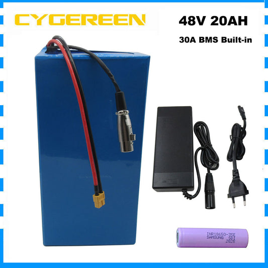 1000W 48V 20AH Ebike Lithium Battery Pack 48 Volt 13S Electric Bike Bicycle Scooter Li-ion 18650 Bateria Akku With PVC Case 54.6V 2A Charger