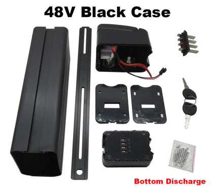 24V 36V 48V Ebike Bicycle Battery Box Case Cover Empty Silver Fish Aluminum Housing Accessories Bottom Discharge Black Color
