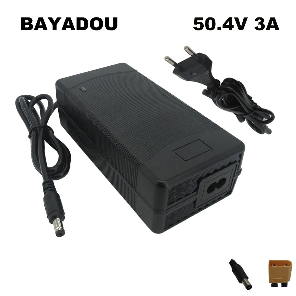 BAYADOU 50.4V 3A 5A DC Lithium Fast Charger 12S 44.4V 43.2V Li-ion 20AH 30AH electric bike Scooter Battery Charger XT60 DC Connector With Fan