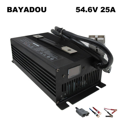 BAYADOU 54.6V 25A Li-ion Battery Fast Charger 13S 48V Lithium Golf Cart Forklift RV Energy Storage Charger Copper Nose 1500W Powerful