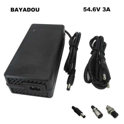 BAYADOU 48V 3A Li-ion Fast Charger 13S 54.6V Lithium Electric Bike Scooter Battery Charger DC XLRM GX16 Connector With Fan
