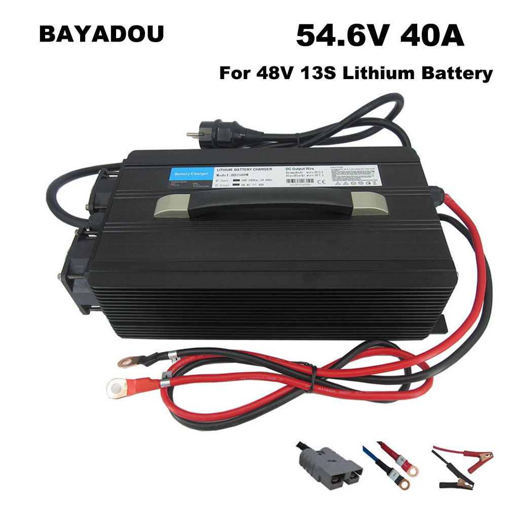 2500W 54.6V 40A Lithium Fast charger for 48V 13S Li-ion RV Forklift Energy Storage Backup power supply Battery Charger 110V / 220V Input