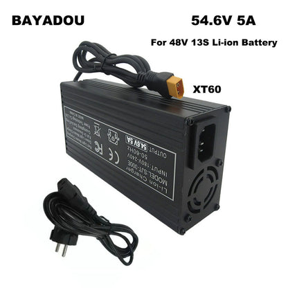 BAYADOU 54.6V 5A Battery Charger Universal Smart Charger for 48V E-Bike Electric Scooter 13S Lithium Battery Aluminum Case XT60 DC XLRM IEC C13