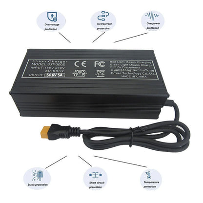 BAYADOU 54.6V 5A Battery Charger Universal Smart Charger for 48V E-Bike Electric Scooter 13S Lithium Battery Aluminum Case XT60 DC XLRM IEC C13