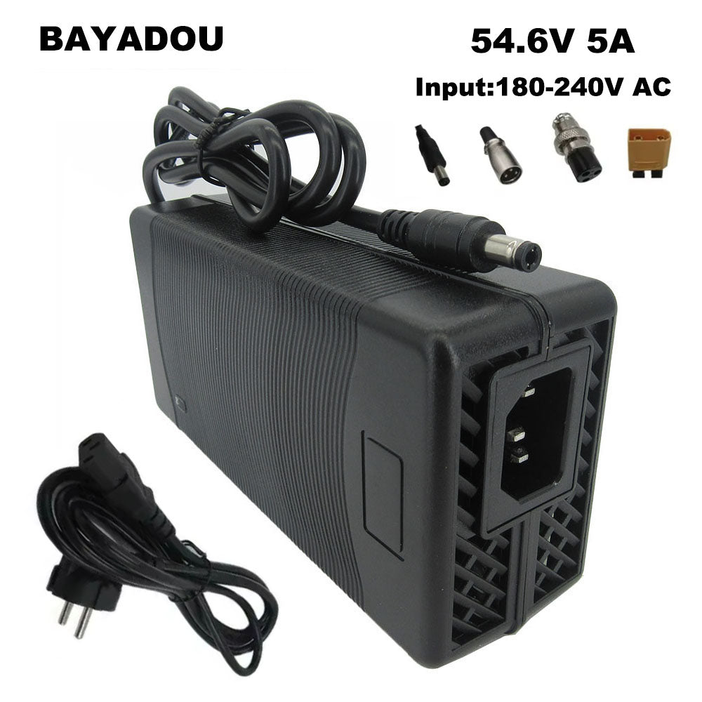 BAYADOU 54.6V 5A Li-ion Fast Charger 13S 48V 48 Volt Lithium Electric Bike Scooter 20AH 30AH 40AH Battery Charger DC 5.5*2.1MM GX16 XLR XT60 Connector With Fan
