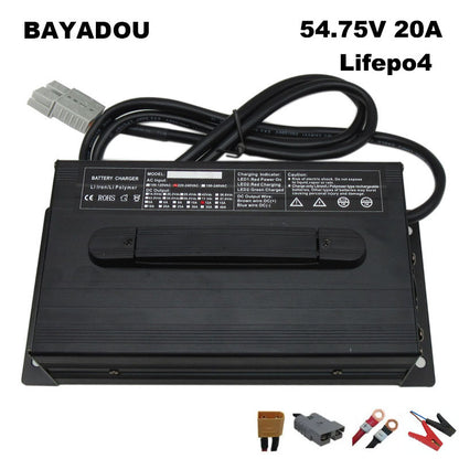 BAYADOU 54.75V 20A LiFePO4 Battery Fast Charger 15S 48V LFP Iron Phosphate Golf Cart Forklift RV Energy Storage Charger Copper Nose