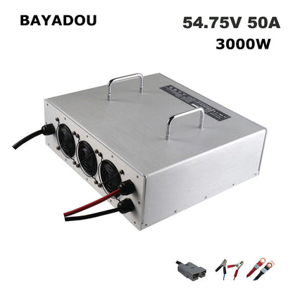 BAYADOU 54.75V 50A LiFePO4 Battery Fast Charger 15S 48V LFP Iron Phosphate Golf Cart Forklift RV Energy Storage Base Station Charger 3000W Powerful