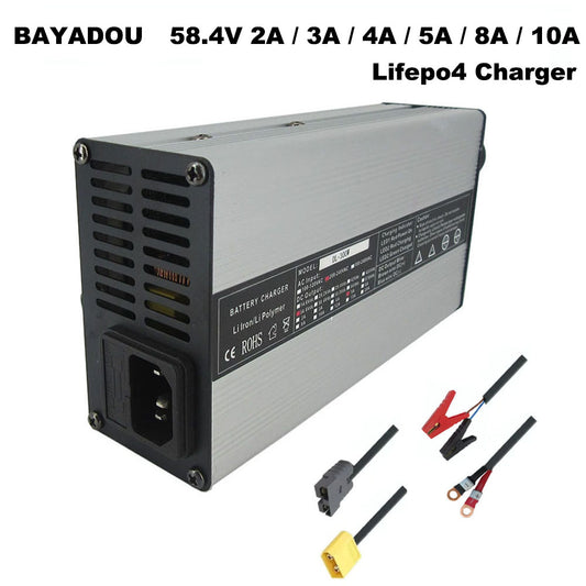 BAYADOU 600W 58.4V 10A LiFePO4 Electric bike Fast Charger 48V 51.2V 16S 2A 3A 4A 5A 8A Iron Phosphate RV Touring Car Charger Copper Nose XT90 XT60