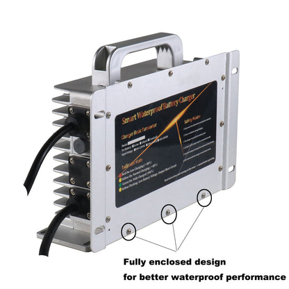 BAYADOU 900W Waterproof 58.4V 15A LiFePO4 Charger 48V 16S LFP Iron Phosphate Smart Fast Chargers Full sealed 110V / 220V Input IP65 IP67
