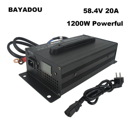 48V 20A LiFePO4 Battery Fast Charger 16S 58.4V LFP Iron Phosphate Golf Cart Forklift RV Energy Storage Charger Copper Nose