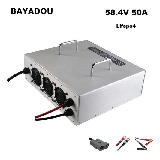 BAYADOU 48V 50A LiFePO4 Battery Fast Charger 51.2V 16S 58.4V LFP Iron Phosphate Golf Cart Forklift RV Energy Storage Base Station Charger 3000W Powerful