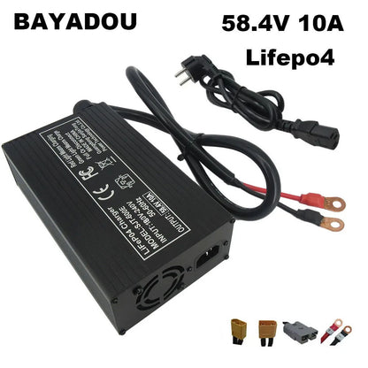 BAYADOU 58.4V 10A LiFePO4 Battery Fast Charger For 48V 16S Iron Phosphate Golf Cart Energy Storage Tricycle Smart Chargers Copper Nose XT90 IEC C13 220V Input