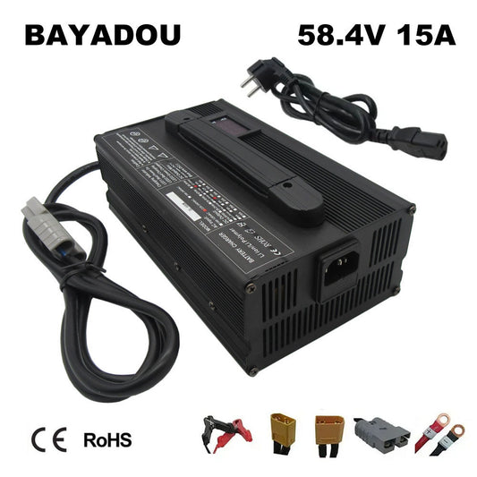 BAYADOU 900W 58.4V 15A LiFePO4 Battery Fast Charger 16S 48V 51.2V LFP Iron Phosphate Golf Cart Forklift RV Energy Storage Charger Copper Nose