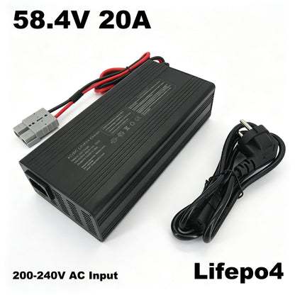 58.4V 20A LiFePO4 Fast Charger For 16S 48V Lithium Iron Phosphate Golf Cart Forklift RV Energy Storage Tricycle Charger s