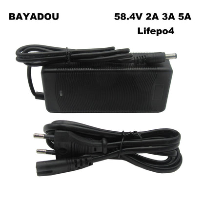 BAYADOU 58.4V 2A 3A 5A Lifepo4 Electric Bike Fast Charger 48V 16S 20AH Lithium Iron Phosphate Energy Storage Solar Battery Chargers with fan DC Connector