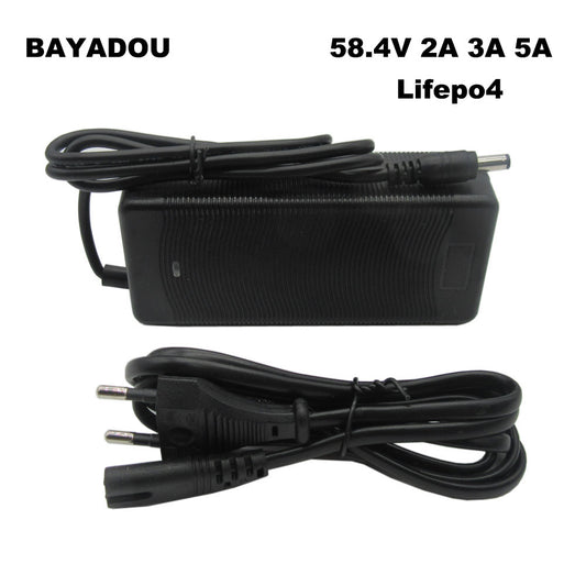 BAYADOU 58.4V 2A 3A 5A Lifepo4 Electric Bike Fast Charger 48V 16S 20AH Lithium Iron Phosphate Energy Storage Solar Battery Chargers with fan DC Connector