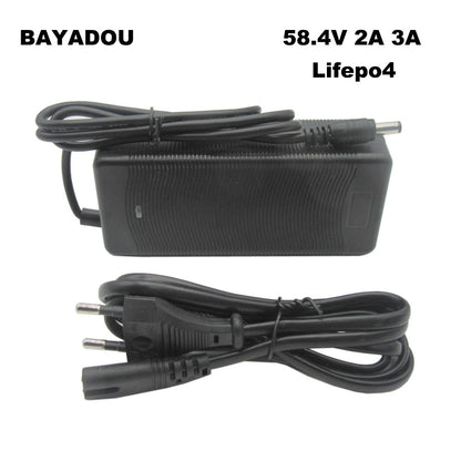 BAYADOU 58.4V 2A 3A Lifepo4 Electric Bike Fast Charger 48V 16S 20AH Lithium Iron Phosphate Energy Storage Solar Battery Chargers with fan DC Connector