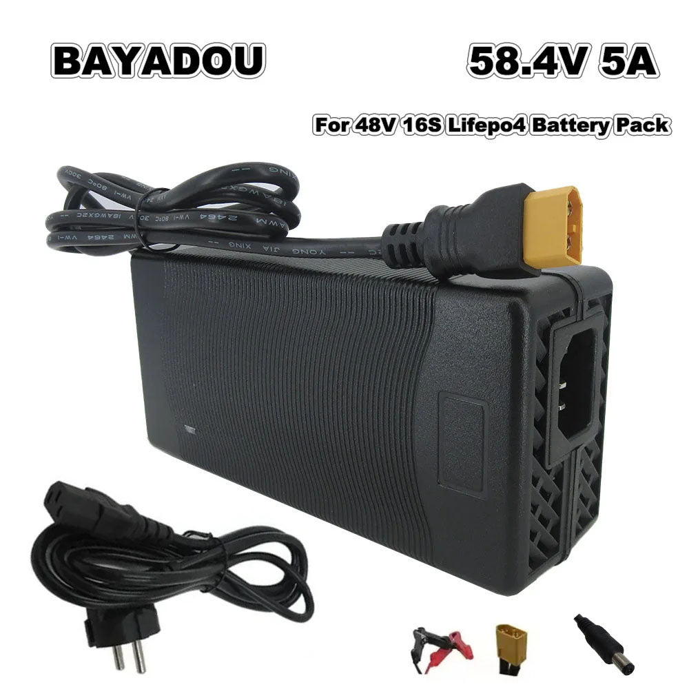 16S 48V 5A Lifepo4 Battery Fast Charger 58.4V 5A Iron Phosphate Energy Storage Ebike Fast Chargers XT60 DC Connector With Fan 220V Input