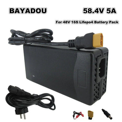 16S 48V 5A Lifepo4 Battery Fast Charger 58.4V 5A Iron Phosphate Energy Storage Ebike Fast Chargers XT60 DC Connector With Fan 220V Input