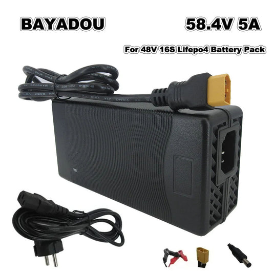 16S 48V 5A Lifepo4 Battery Fast Charger 58.4V 5A Iron Phosphate Energy Storage Ebike Fast Chargers XT60 DC Connector With Fan 220V Input
