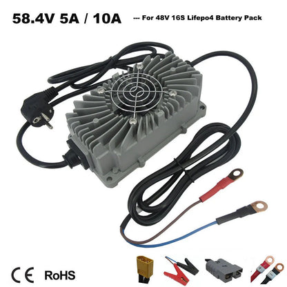 BAYADOU 300W 600W Waterproof 58.4V 5A 10A LiFePO4 Charger for 48V 16S Lithium Iron Phosphate Smart Fast Chargers Full sealed
