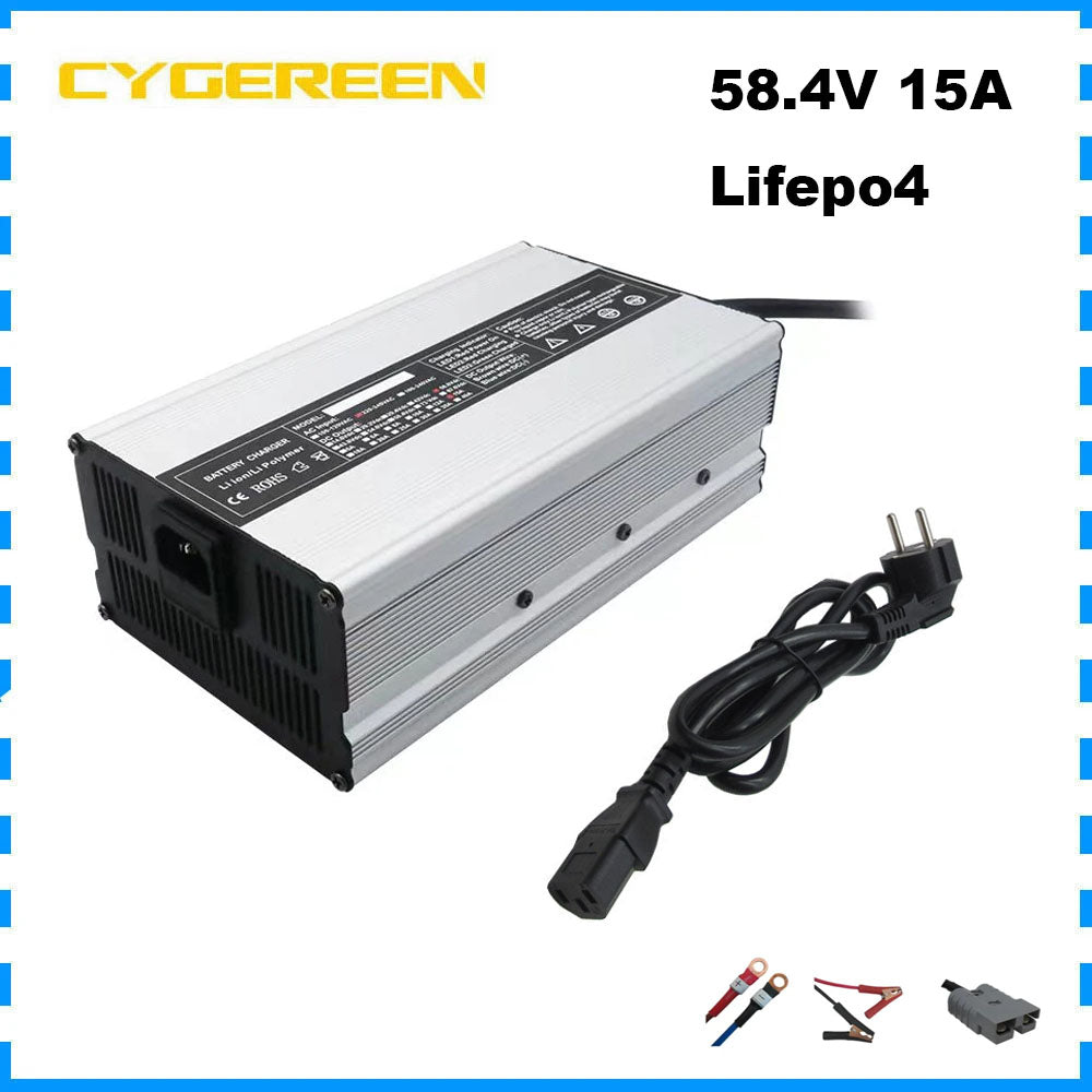 BAYADOU 900W 58.4V 15A LiFePO4 Battery Fast Charger For 16S 48V 51.2V 100AH Lithium Iron Phosphate Golf Cart Forklift RV Energy Storage Charger Copper Nose