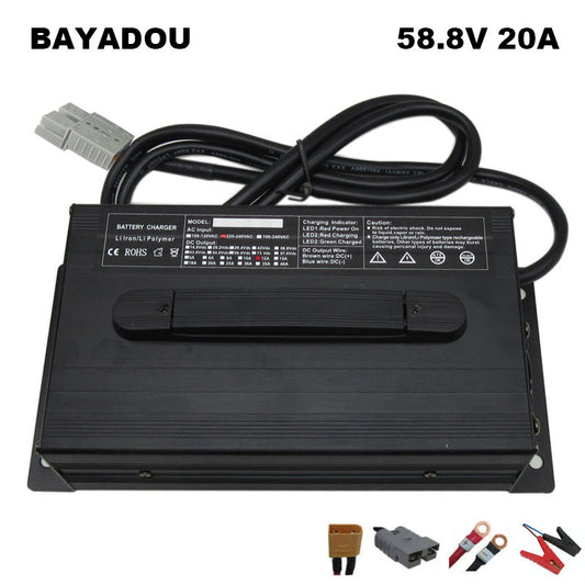 BAYADOU 58.8V 20A LI-ION Battery Fast Charger 51.8V 52V 14S Lithium Golf Cart Forklift RV Energy Storage Charger Copper Nose