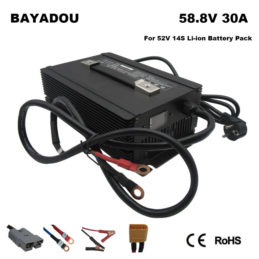BAYADOU 2000W 58.8V 30A Lithium Fast Charger For 51.8V 52V 14S Li ion RV Forklift Energy Storage Battery Chargers
